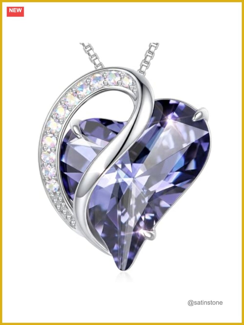 Faceted Crystal Heart Pendant Necklace 18+2" Adjustable Gift for Her